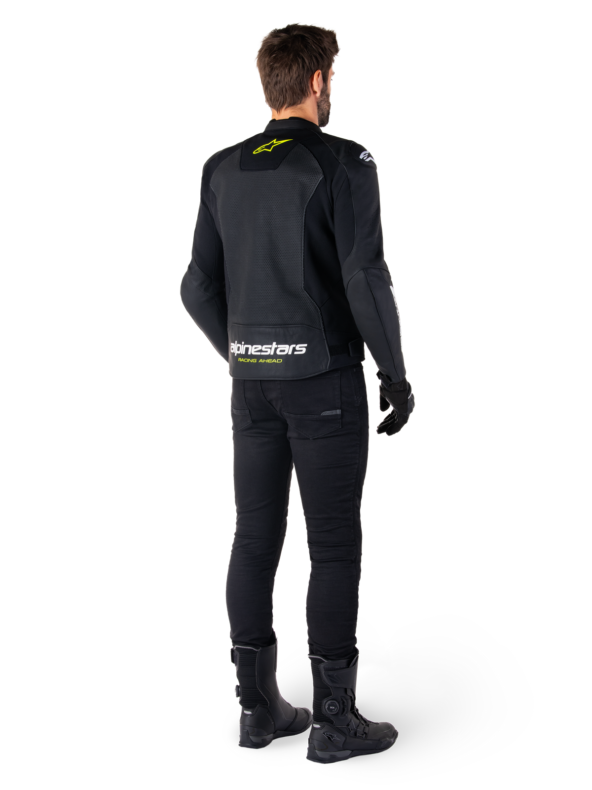 Alpinestars Faster v3 Airflow Leather Jacket in Black/White/Yellow Fluo