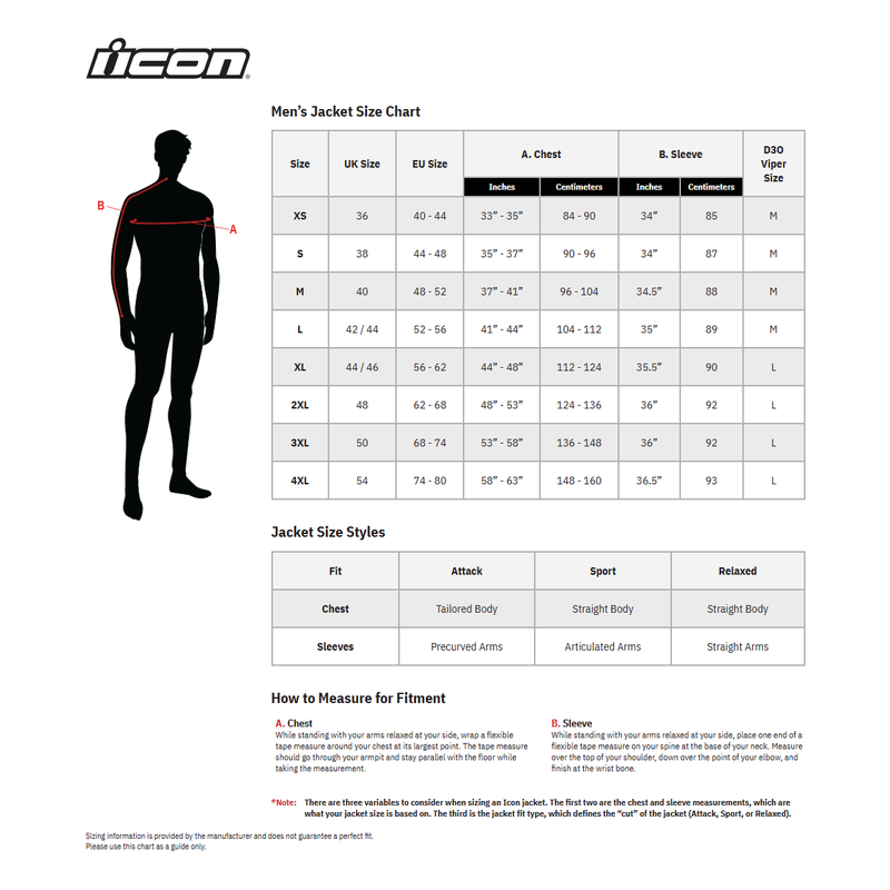 Icon Jackets size chart