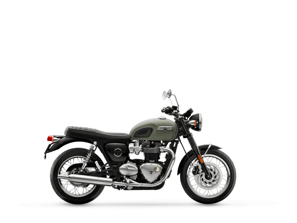 Triumph BONNEVILLE T120 2026 in Stone Grey, right side studio photograph