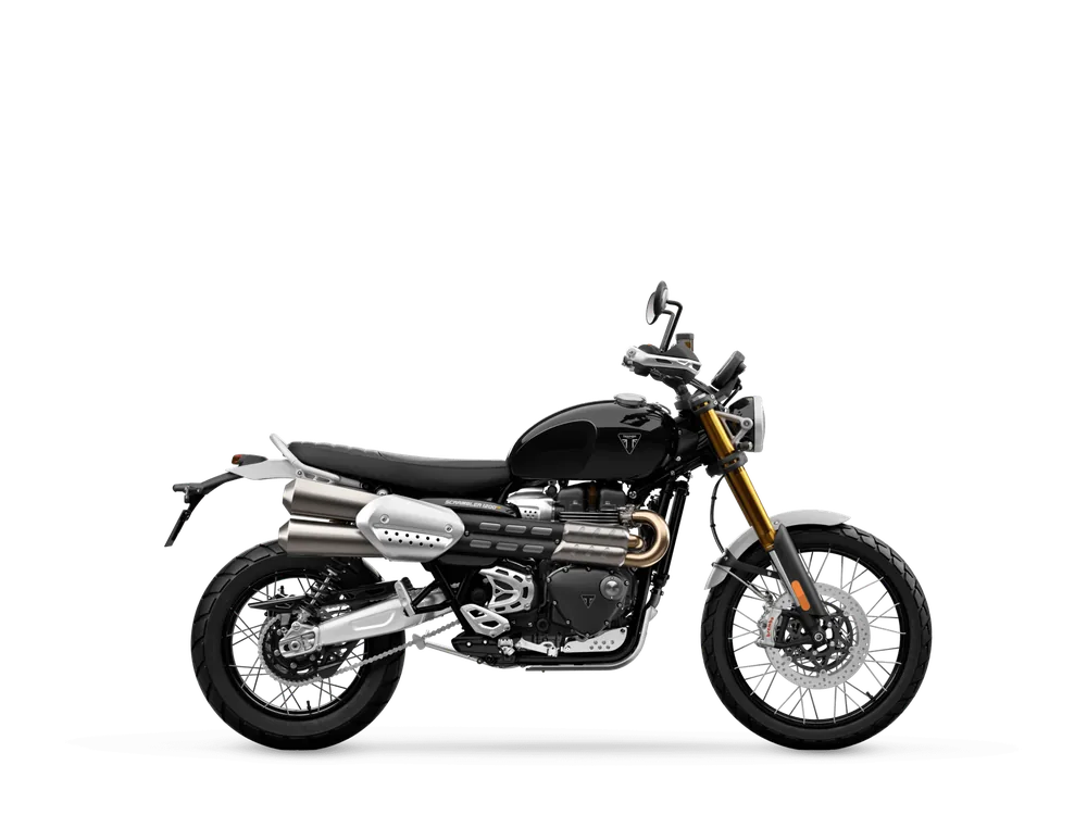 Triumph NEW SCRAMBLER 1200 XE 2024 in Sapphire Black, right side studio photograph