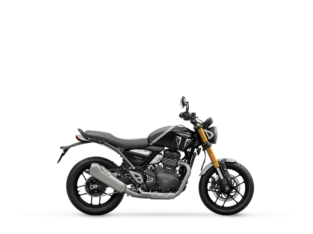 Triumph SPEED 400 2024 in Phantom Black / Storm Grey, right side studio photograph