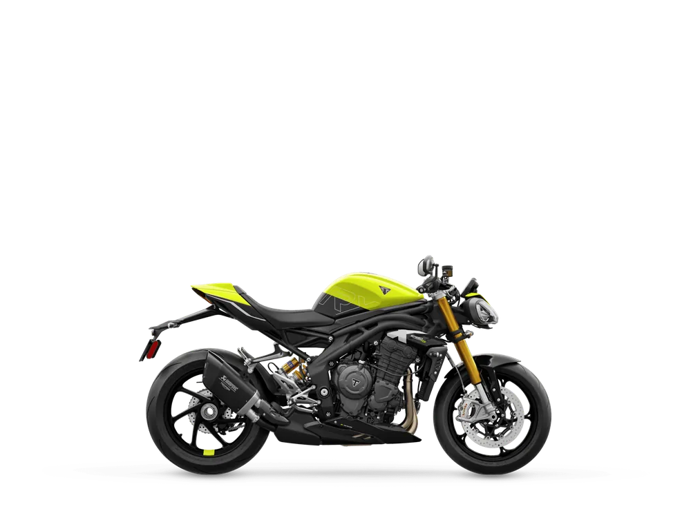Triumph SPEED TRIPLE 1200 RX LIMITED EDITION 2025 in Triumph Performance Yellow, right side studio photograph