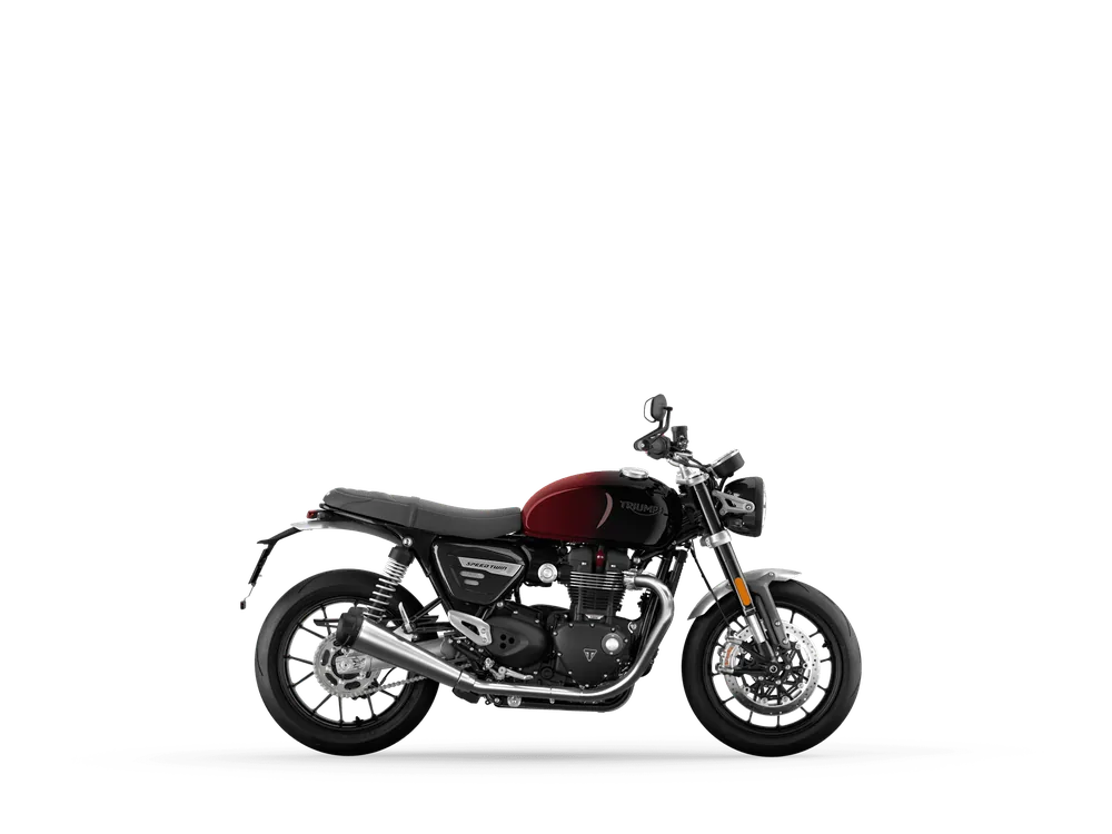 Triumph SPEED TWIN 1200 (MY24) 2021 in Stealth Edition - Sapphire Red/ Silver Red, right side studio photograph