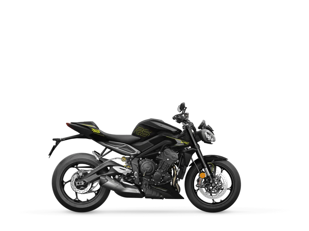 Triumph STREET TRIPLE 765 RS 2023 in Phantom Black, right side studio photograph