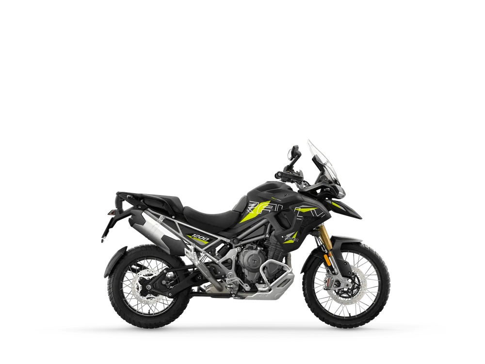 Triumph TIGER 1200 DESERT EDITION 2026 in Satin Granite, right side studio photograph