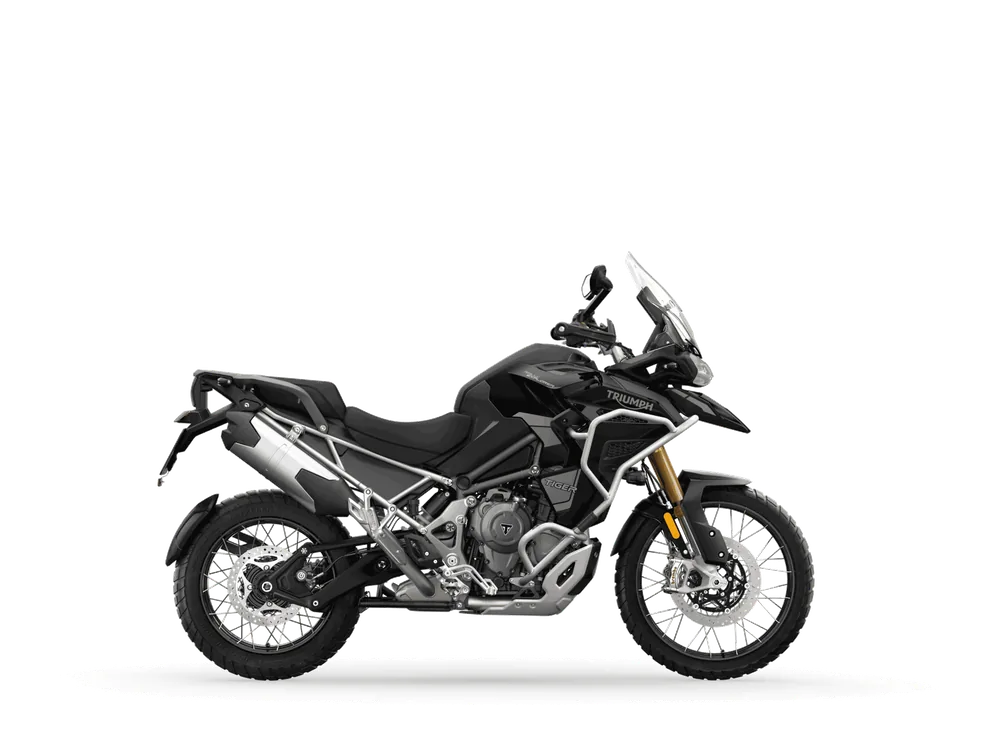 Triumph TIGER 1200 RALLY EXPLORER 2024 in Jet Black, right side studio photograph