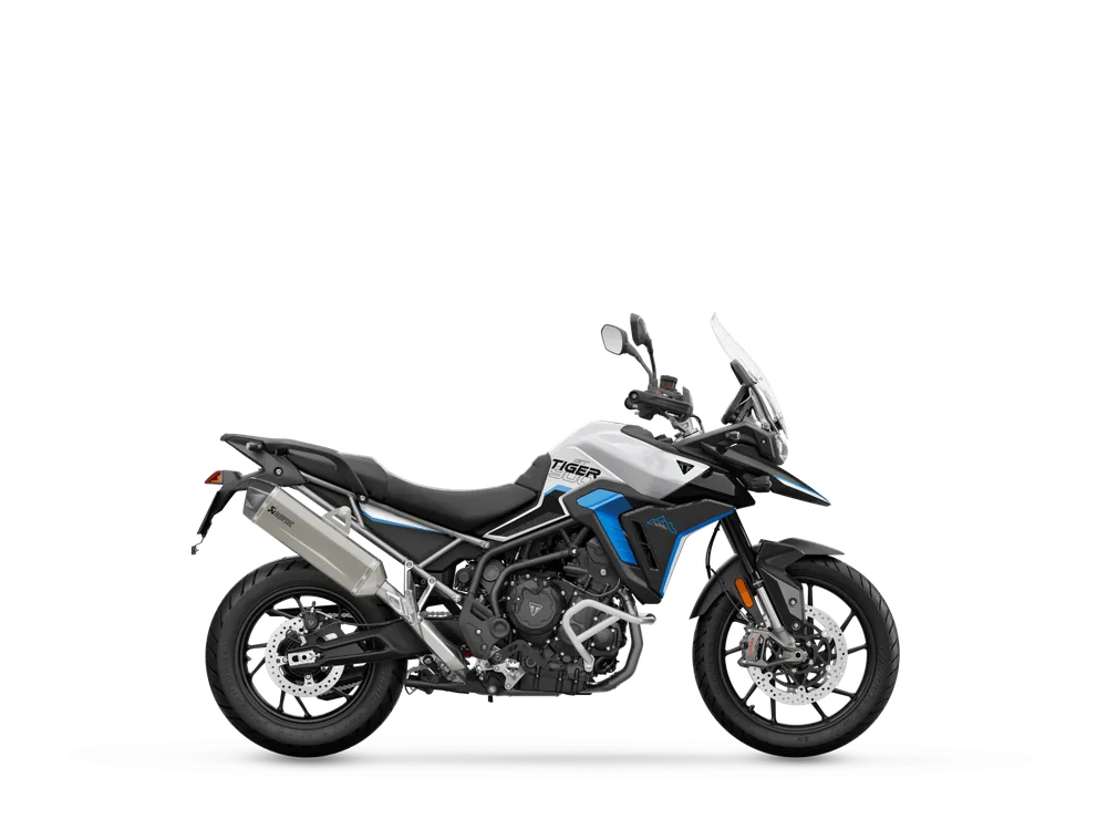 Triumph TIGER 900 ALPINE EDITION 2026 in snowdonia white, right side studio photograph