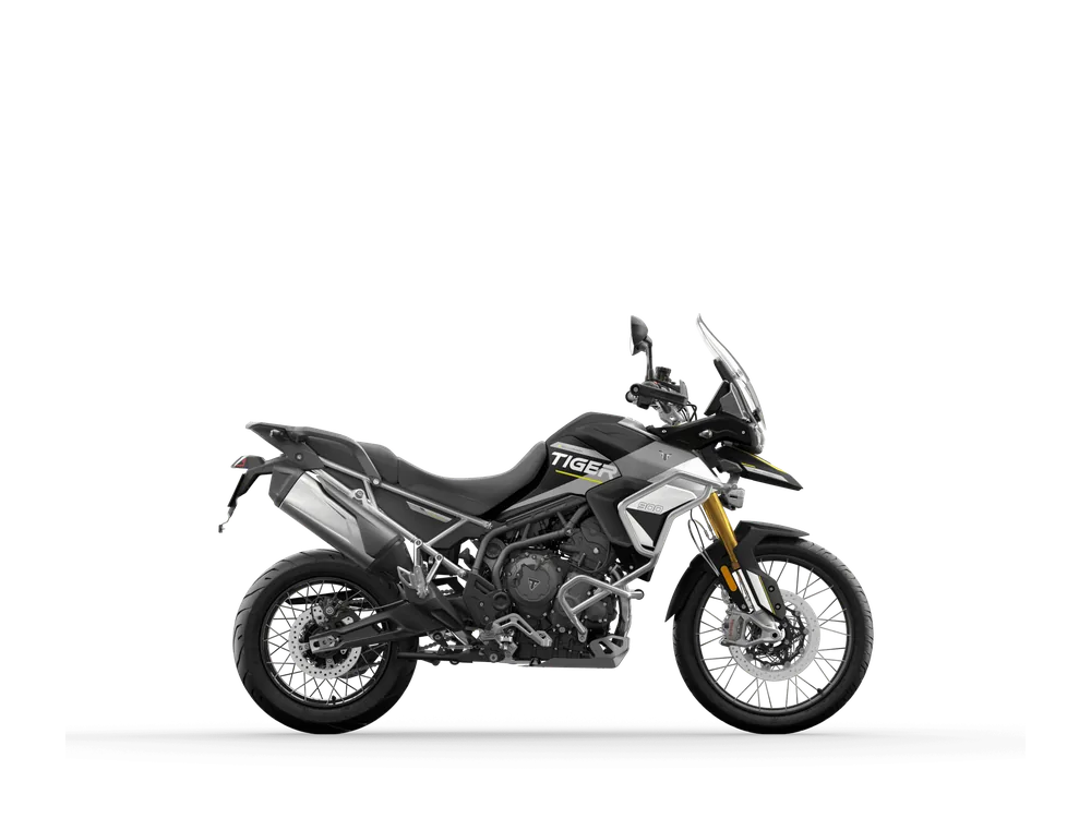 Triumph Tiger 900 Rally Aragón Edition 2024 in Matte Phantom Black / Matte Graphite, right side studio photograph