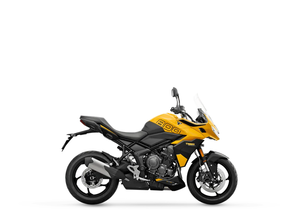 Triumph TIGER SPORT 800 2025 in Cosmic Yellow, right side studio photograph