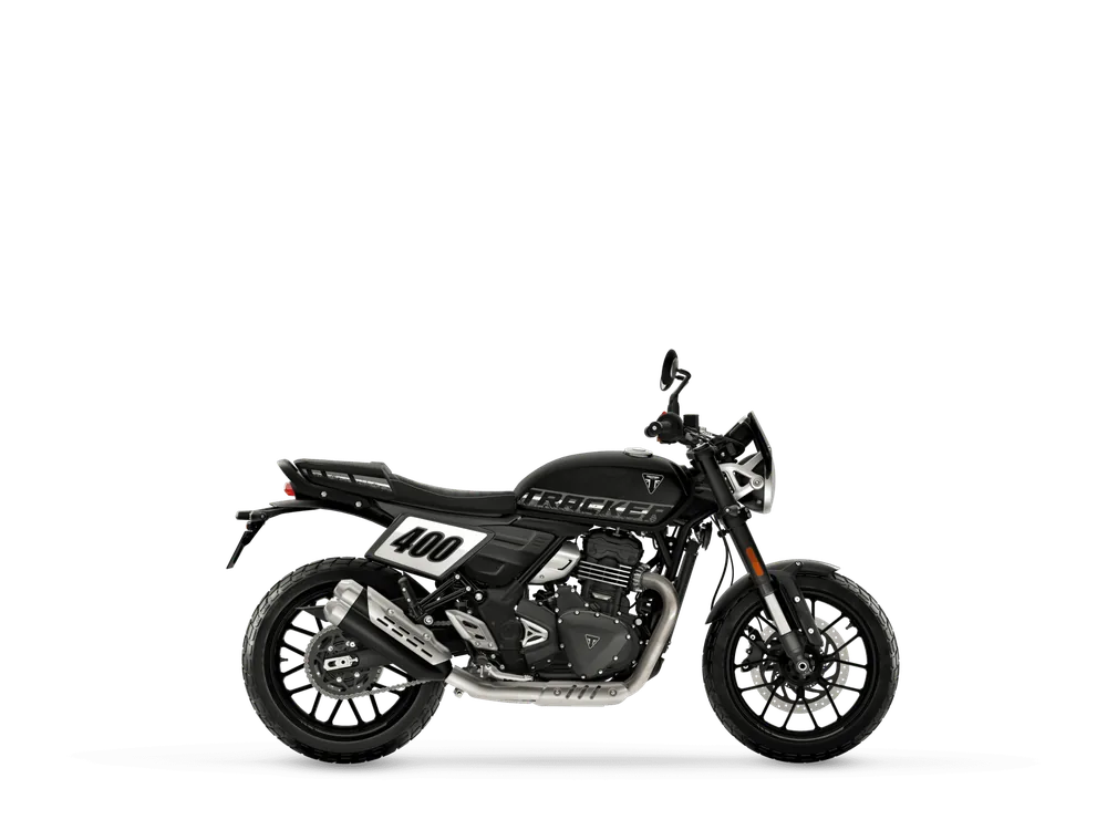 Triumph TRACKER 400 2026 in Phantom Black, right side studio photograph
