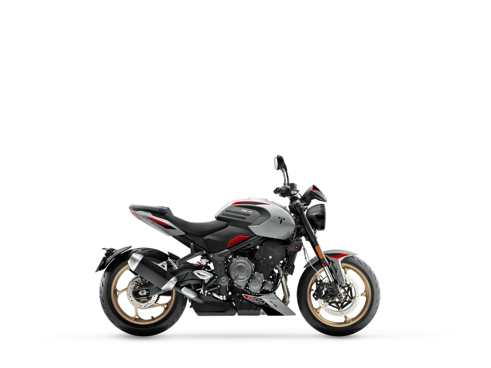 Triumph TRIDENT 800 2026 in Ash Grey, right side studio photograph