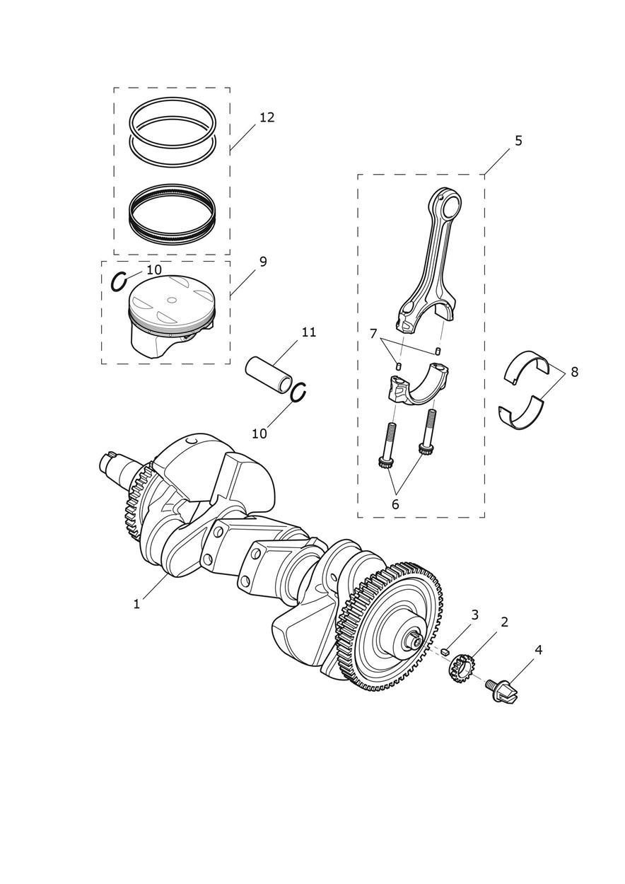 Crankshaft, Connecting Rods & Pistons exploded diagram