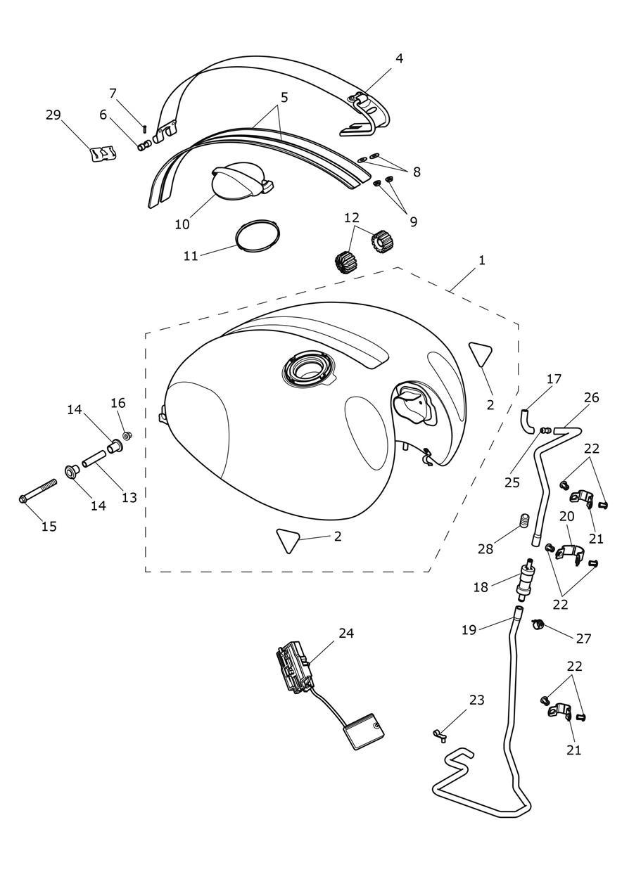 Fuel Tank - Chrome/Brooklands Green exploded diagram