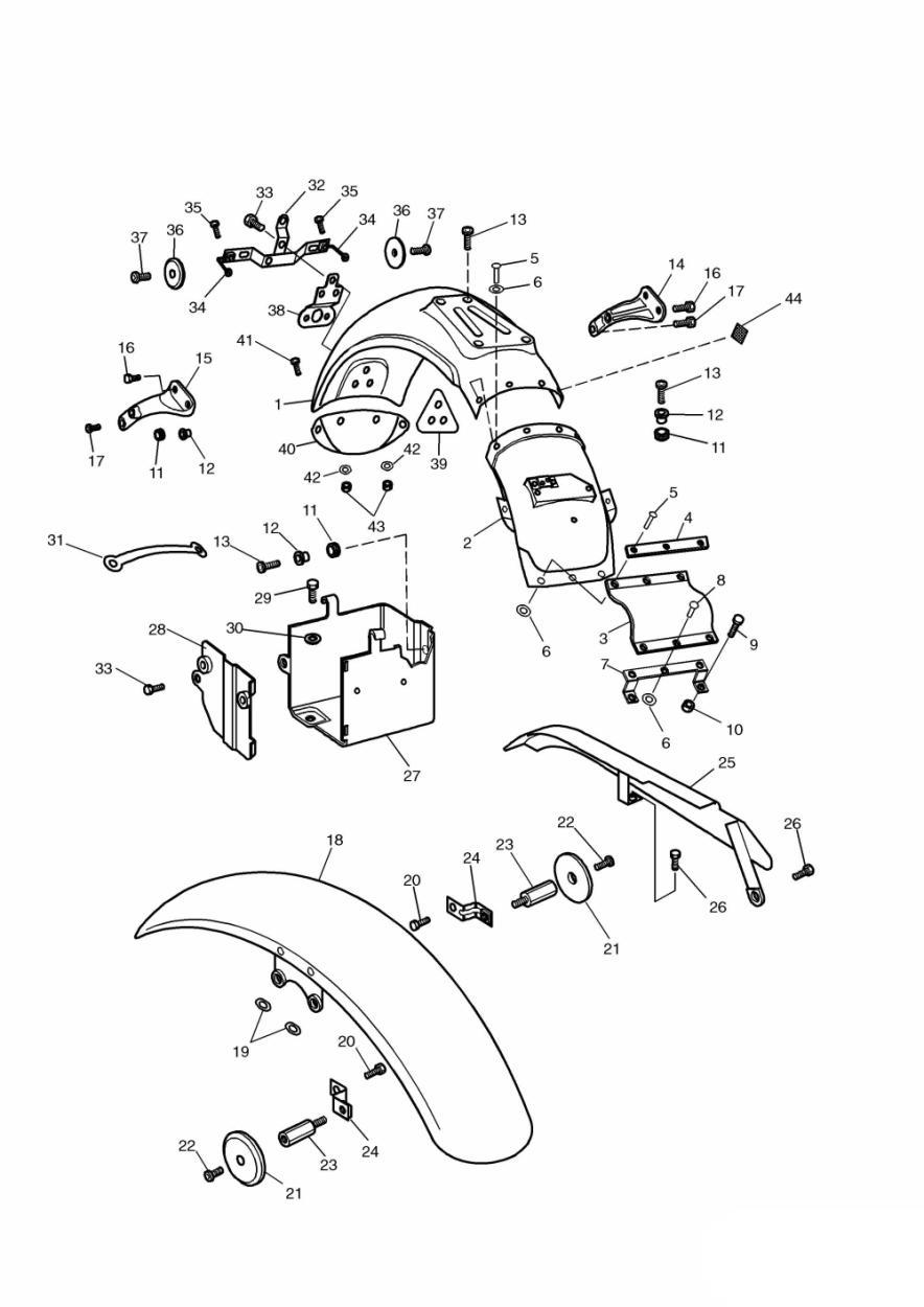 Mudguards/Chainguard/Battery Box exploded diagram