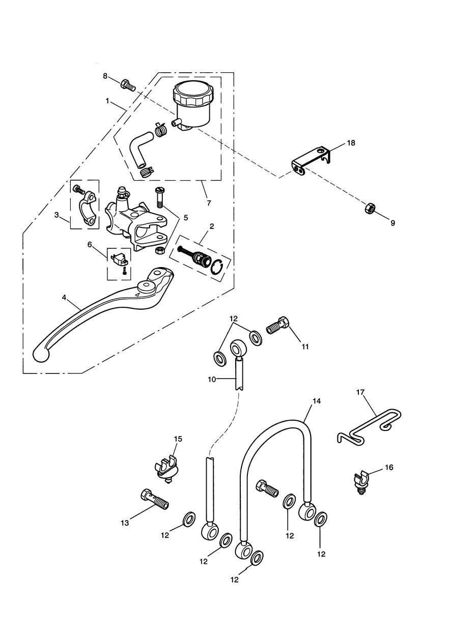 Front Brake Master Cylinder & Hoses exploded diagram