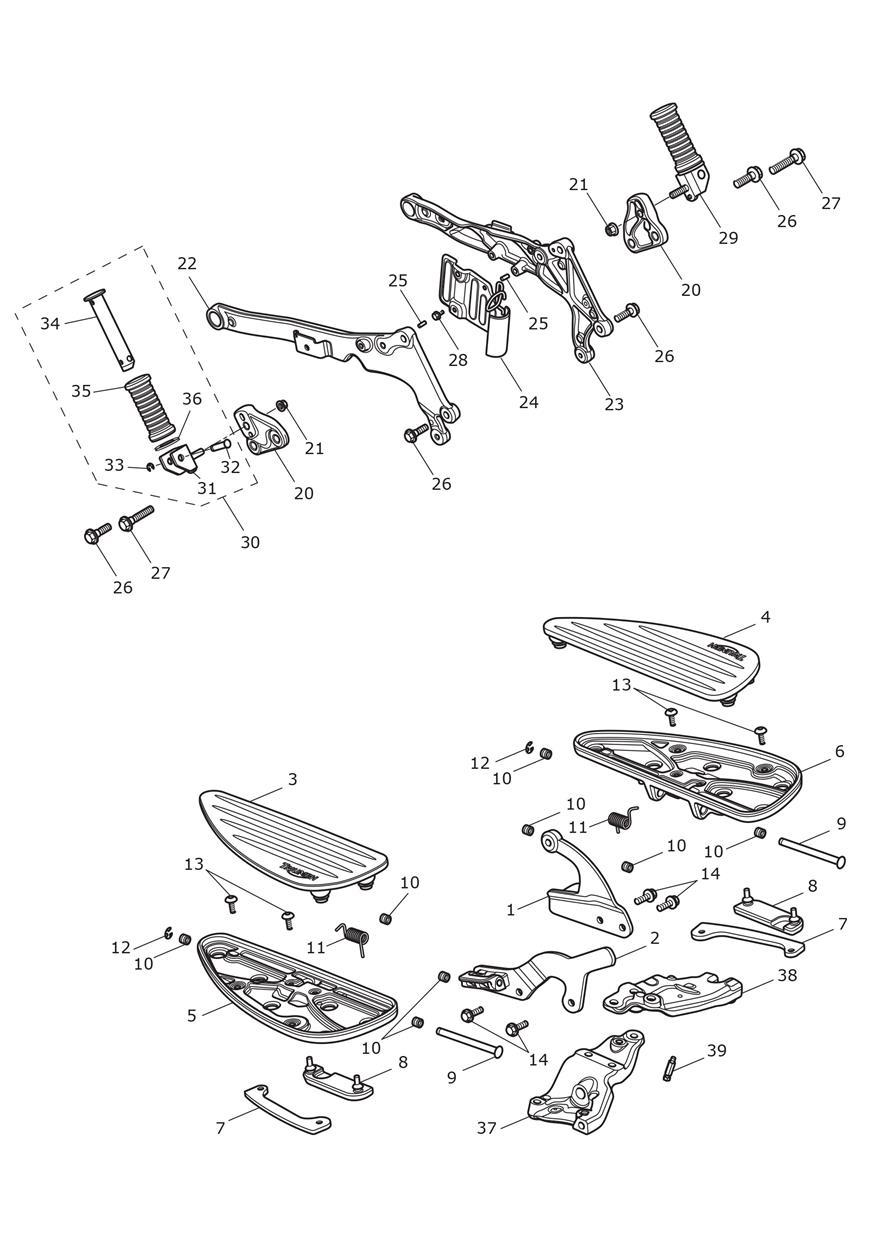 Footrestss & Mountings exploded diagram