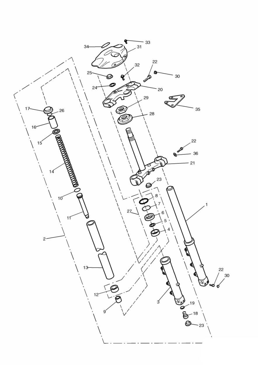 Front Forks and Yokes exploded diagram