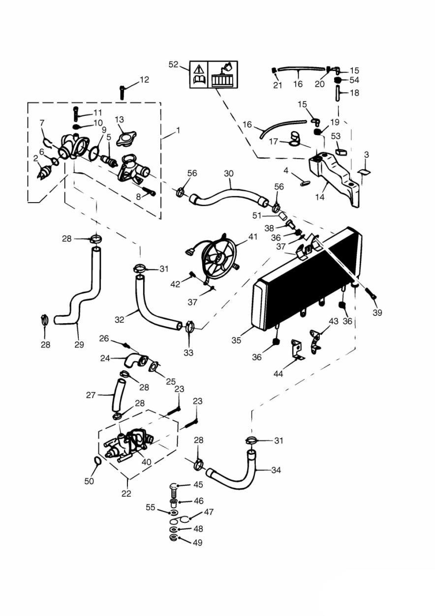 Cooling System 885cc Engine exploded diagram