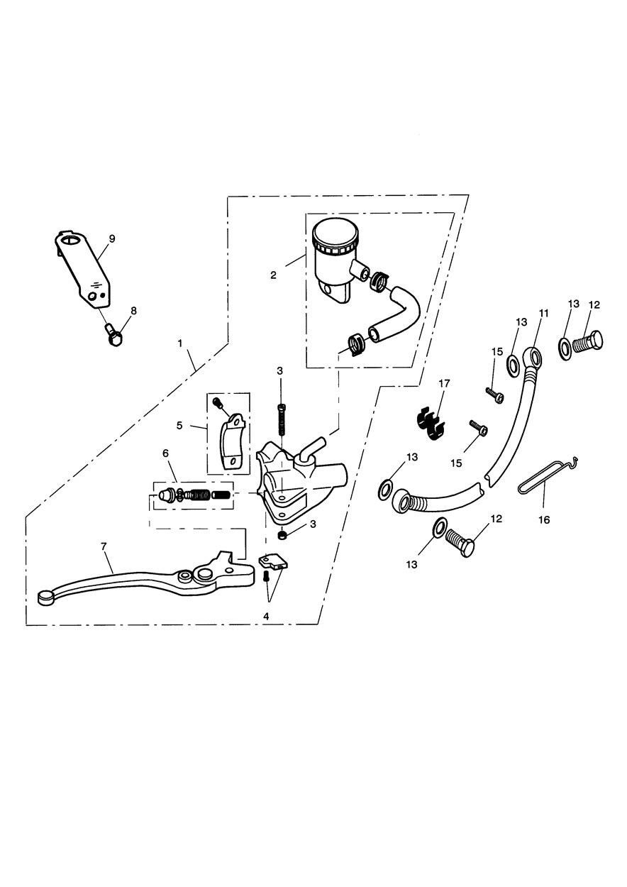 Front Brake Master Cylinder & Hoses exploded diagram