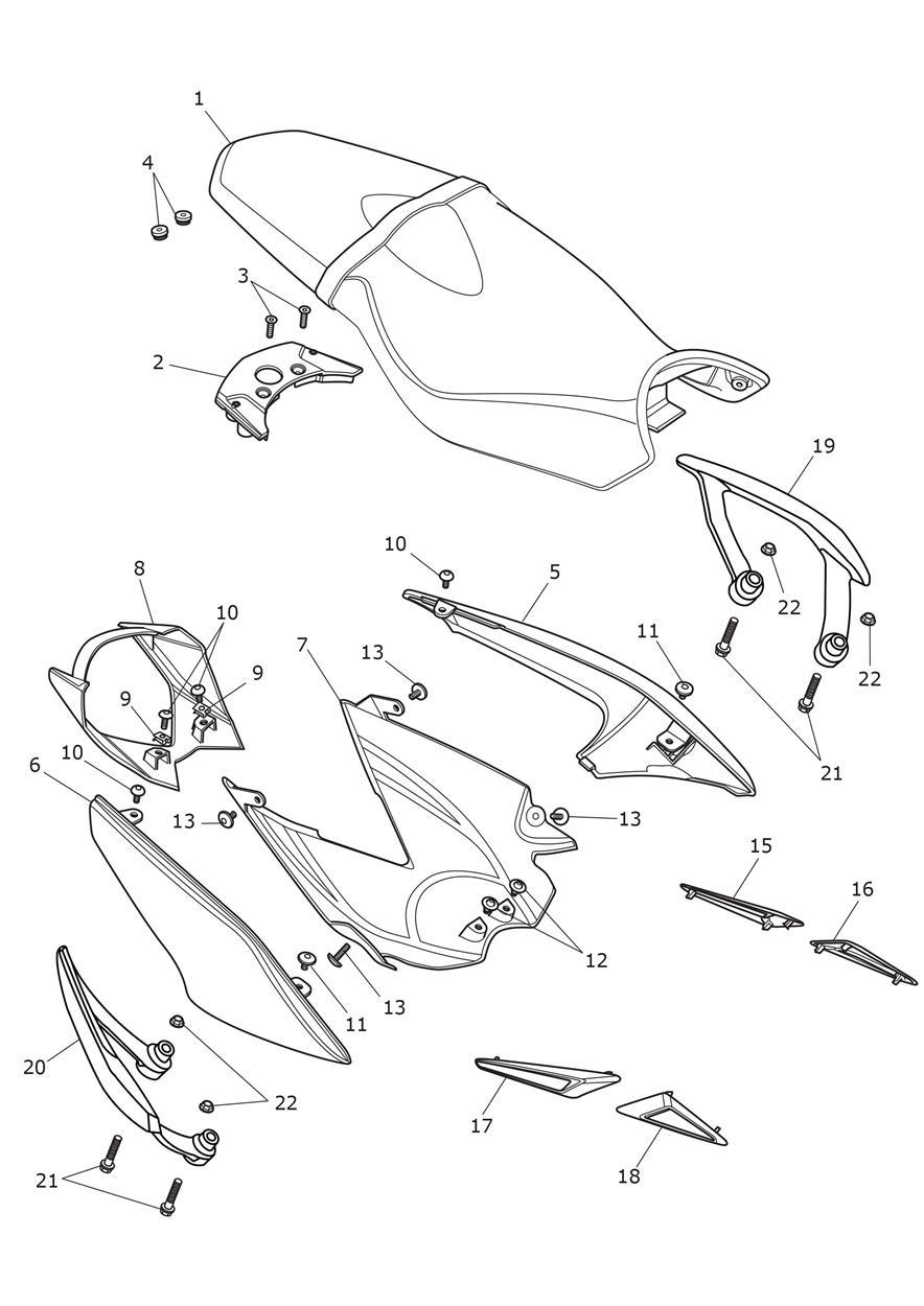 Rear Bodywork & Seat exploded diagram