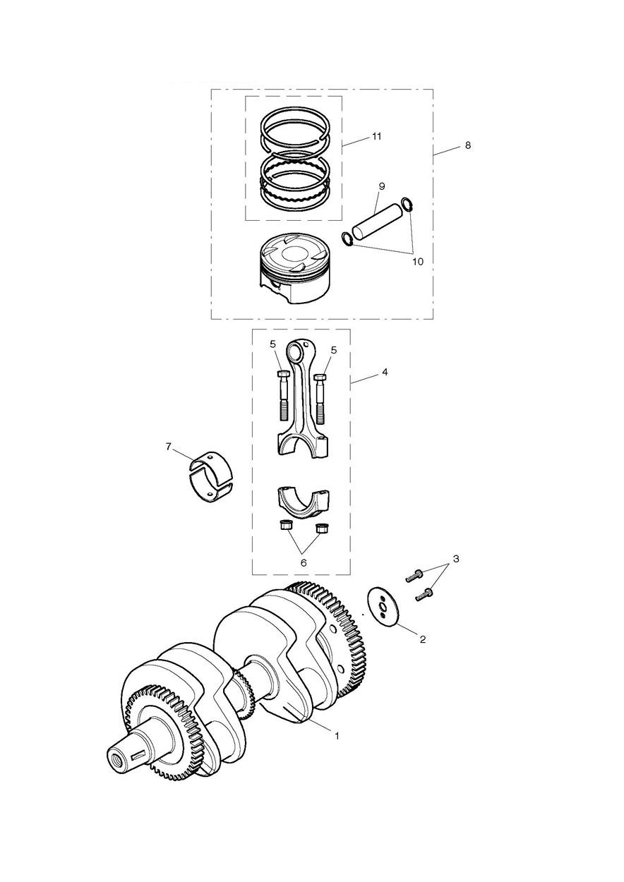 Crankshaft, Connecting Rods & Pistons exploded diagram