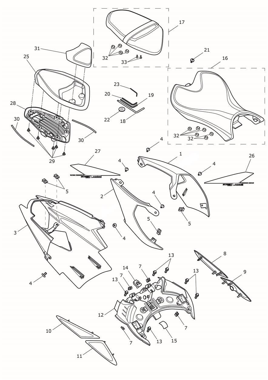 Rear Bodywork & Seat exploded diagram