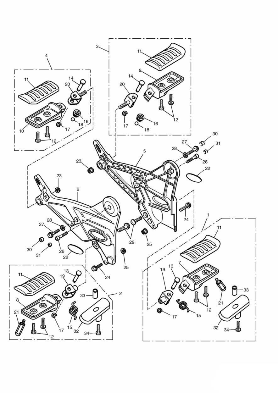 Footrests & Mountings Sprint Executive exploded diagram