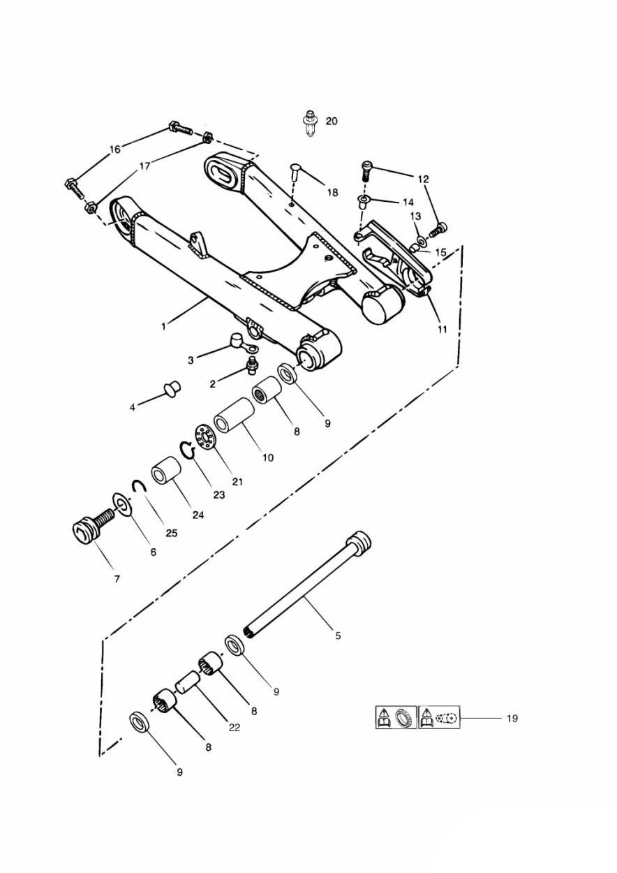 Swinging Arm (Except 102063 to 102074 inclusive) exploded diagram