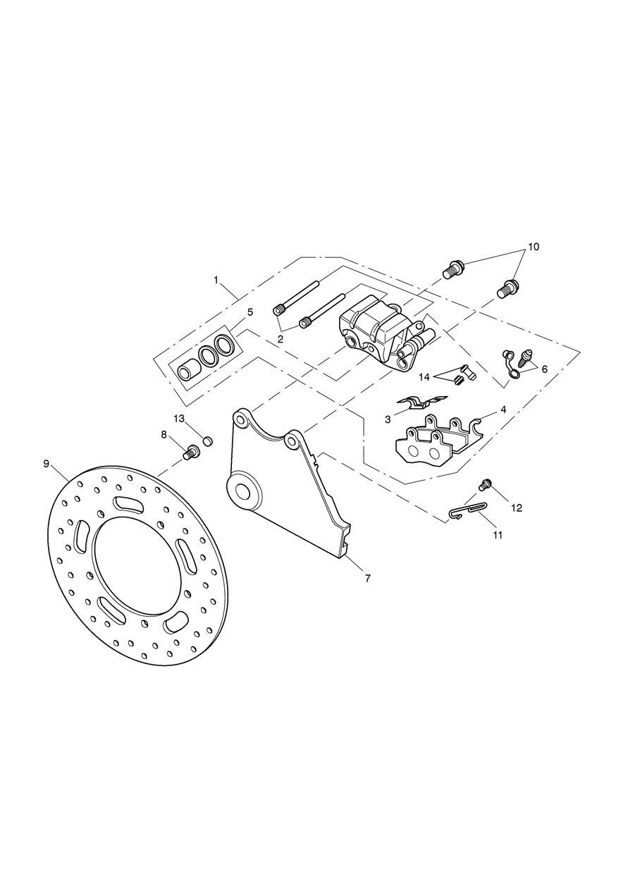 Rear Brake Caliper & Disc exploded diagram