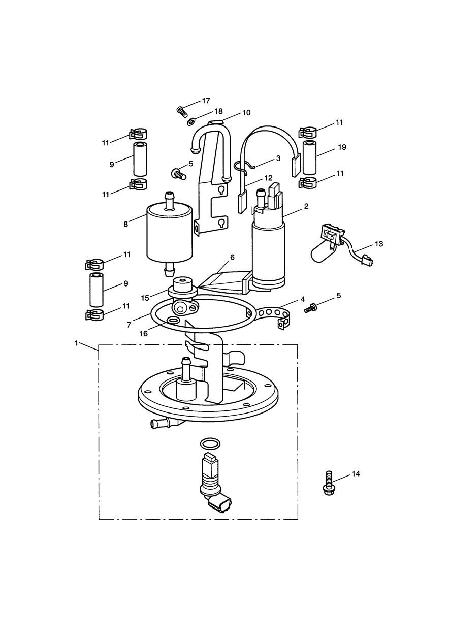 Fuel Pump/Filter Jet Blk/Neon Blue; Roulette Green; Fusion White Bikes exploded diagram