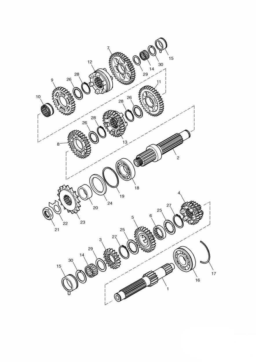Transmission Bonneville & Bonneville T100 exploded diagram