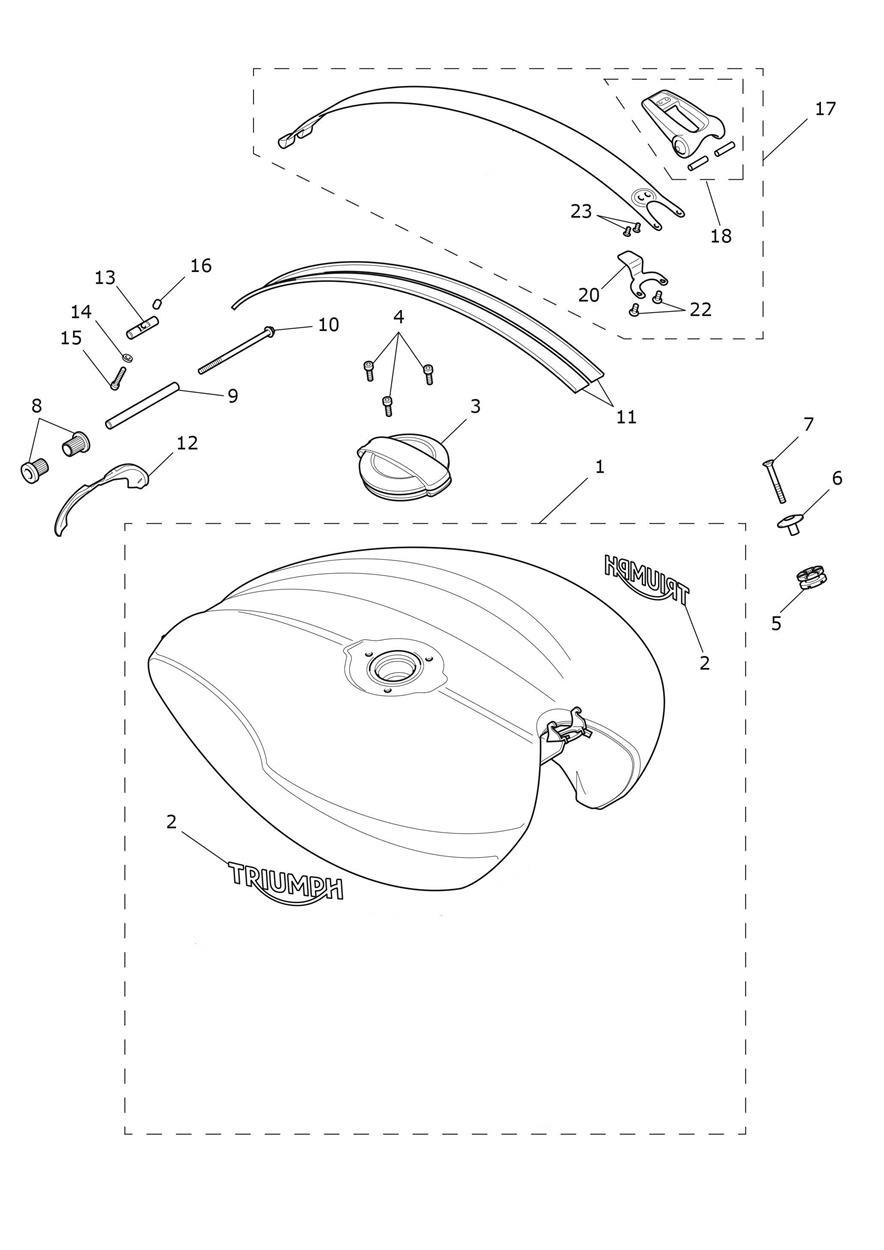 Fuel Tank Silver Ice/Cranberry Red Tanks exploded diagram