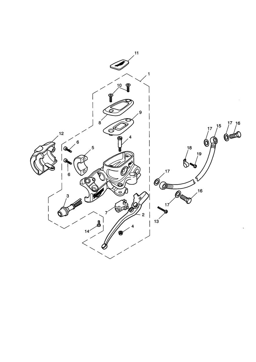 Front Brake Master Cylinder & Hoses exploded diagram