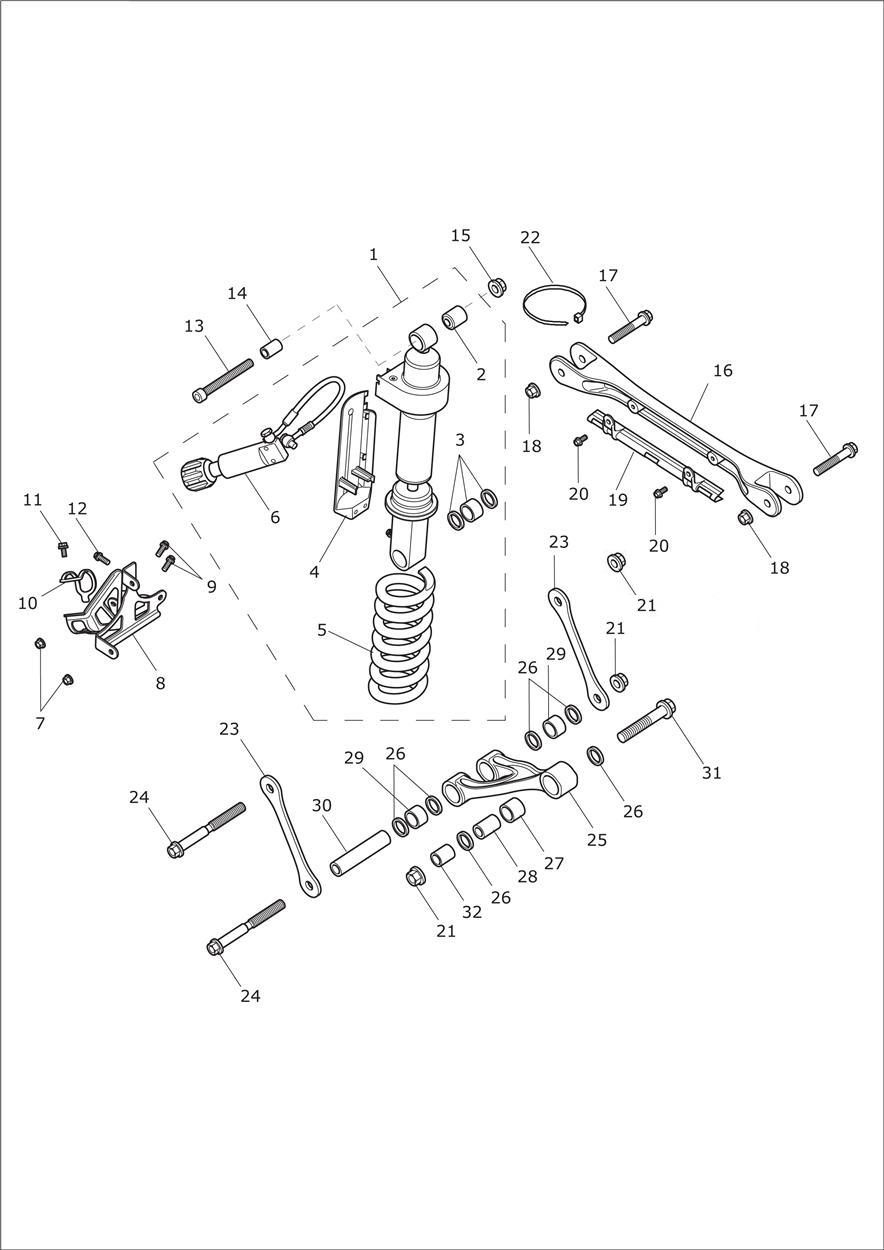 Rear Suspension Unit & Linkage exploded diagram