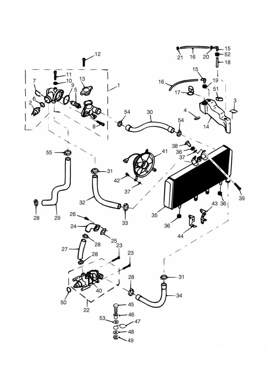 Cooling System 955cc Engine exploded diagram