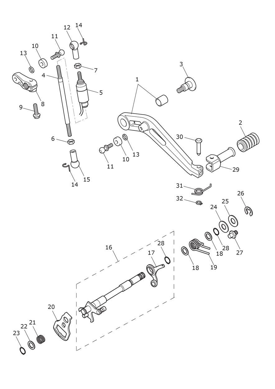 Gear Change Mechanism exploded diagram