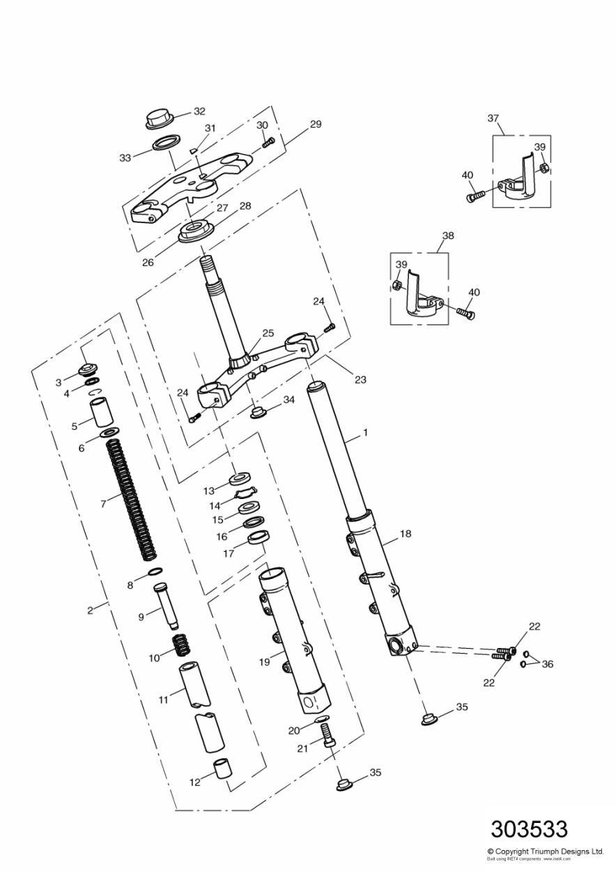 Front Forks and Yokes exploded diagram