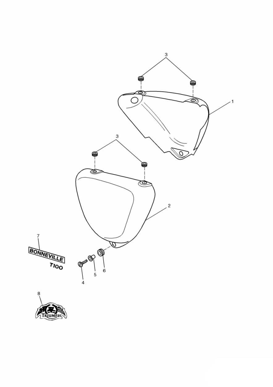 Bodywork Side Panels - Bonneville T100 exploded diagram
