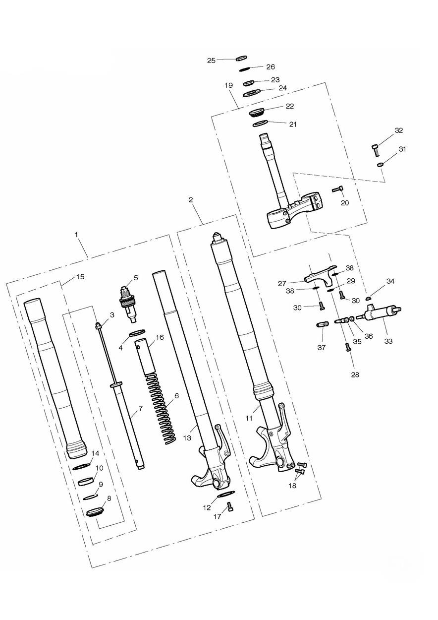 Front Forks & Yokes - Excluding 675R exploded diagram
