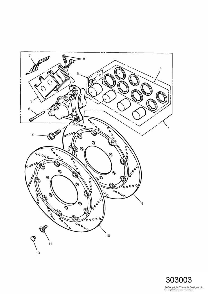Front Brake Caliper & Disc exploded diagram