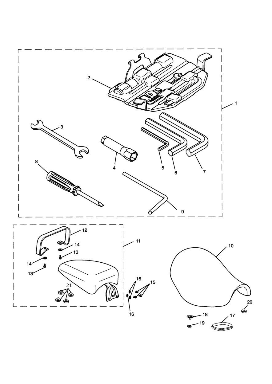 Tool Kit & Seat - Rocket III & Roadster exploded diagram