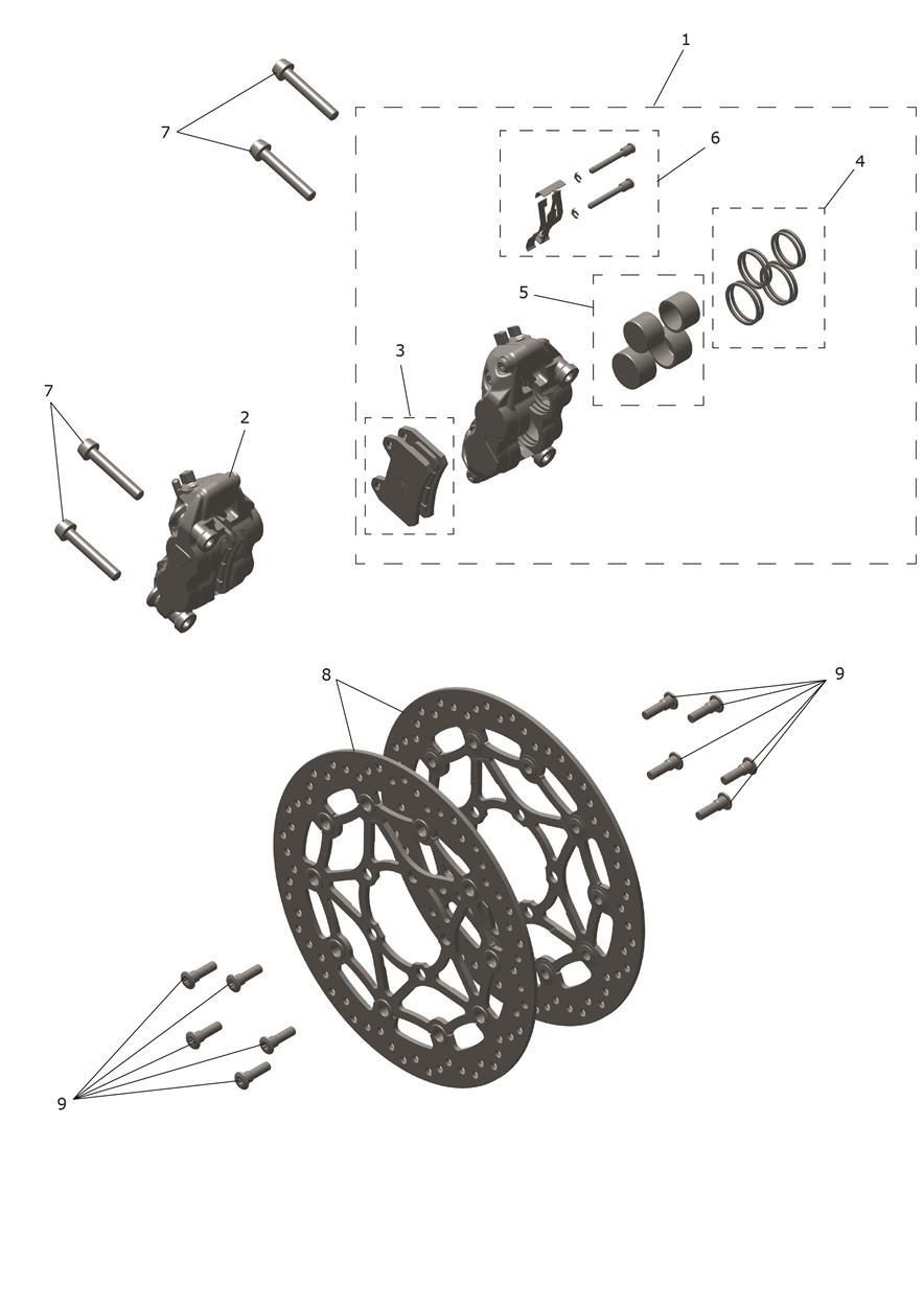 Front Brake Caliper & Discs exploded diagram