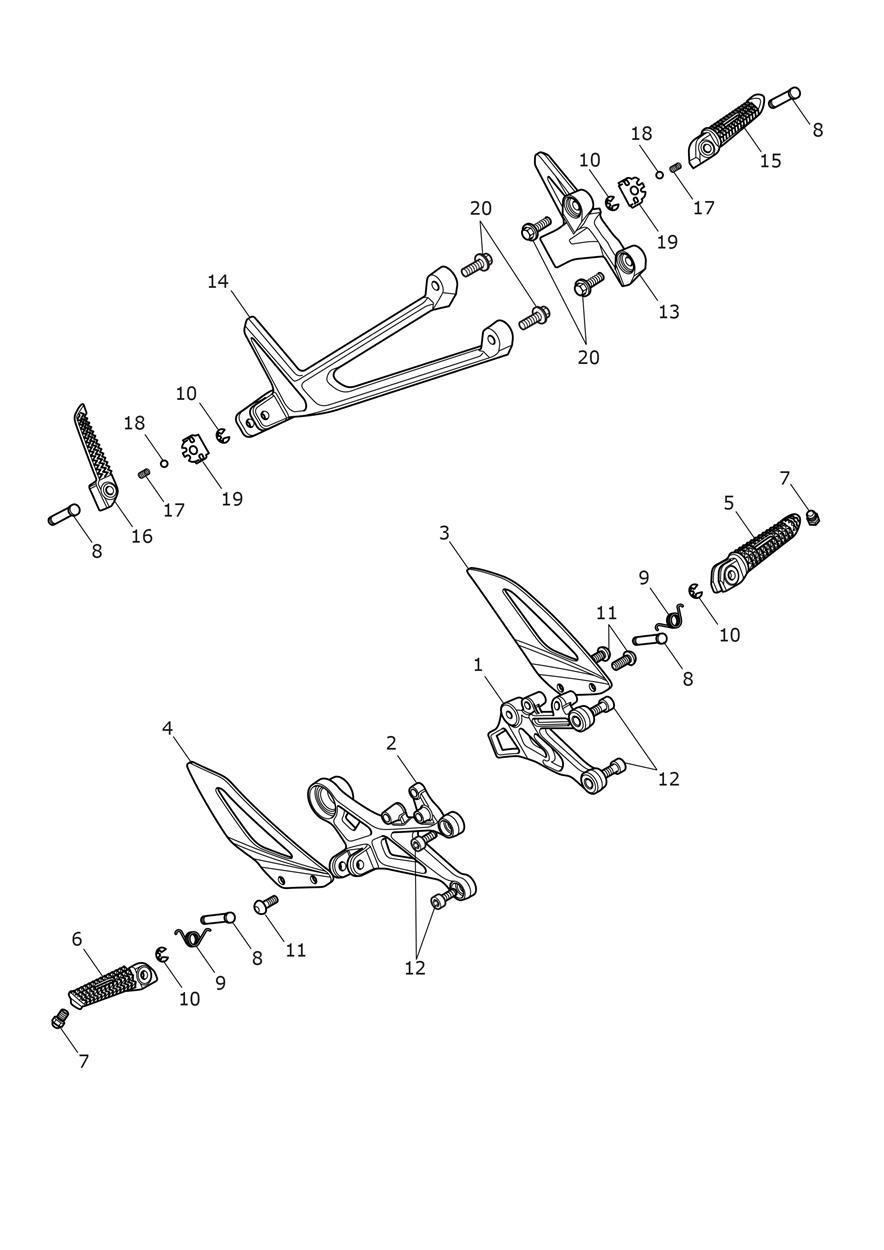 Footrests & Mountings exploded diagram