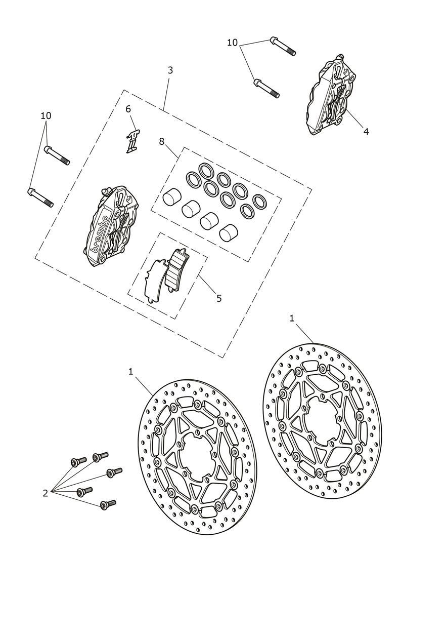 Front Brake Caliper & Disc exploded diagram