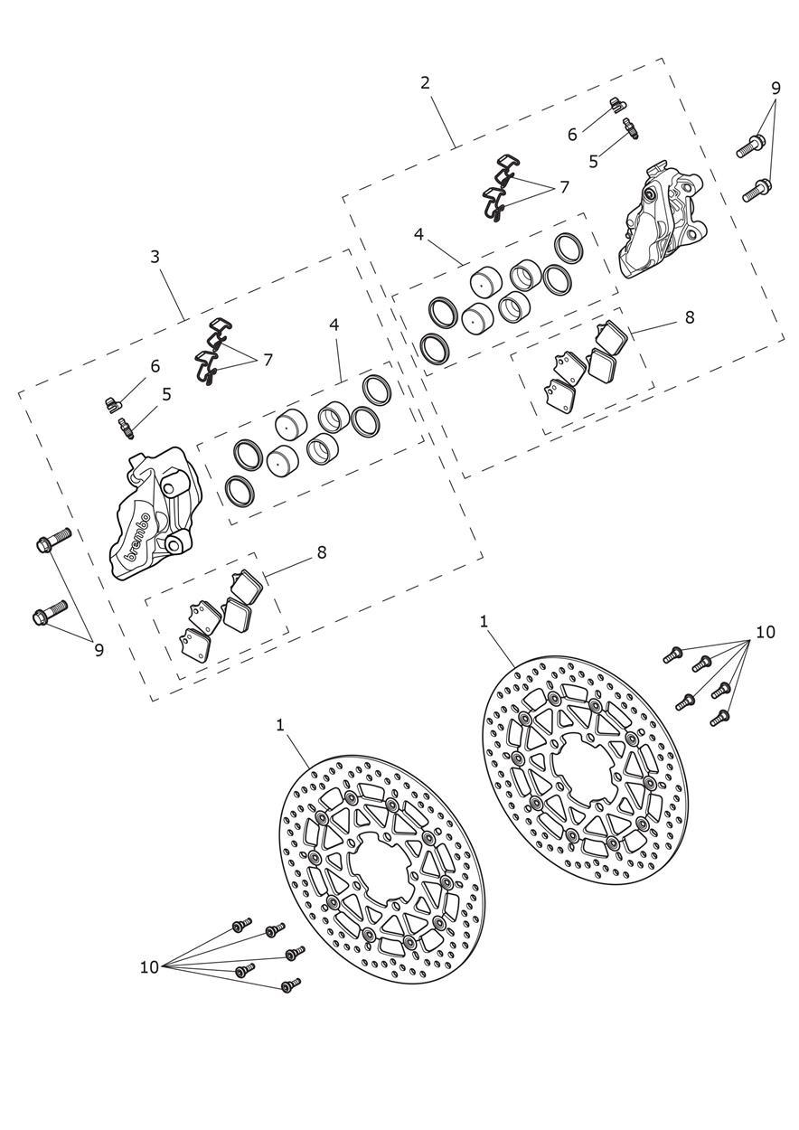 Front Brake Calipers & Discs exploded diagram