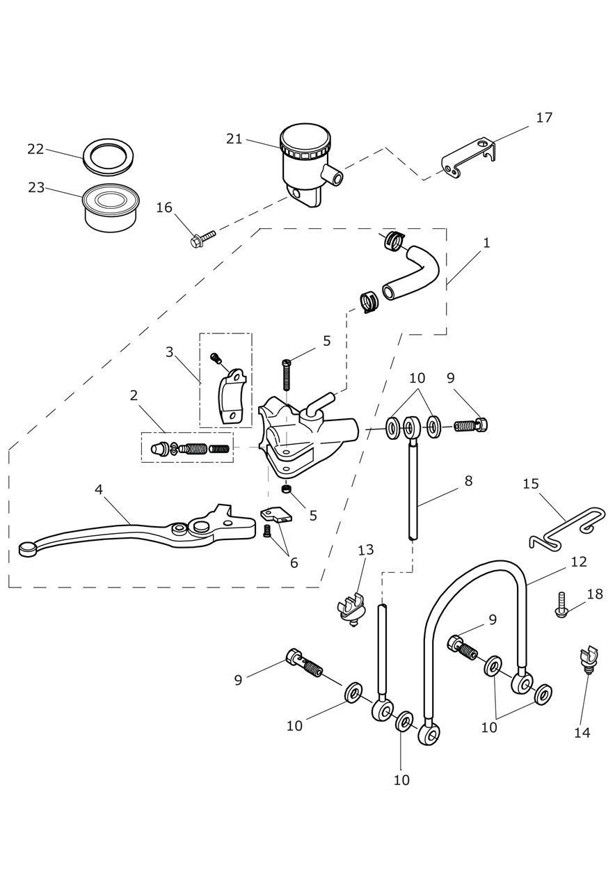 Front Brake Master Cylinder & Hoses exploded diagram