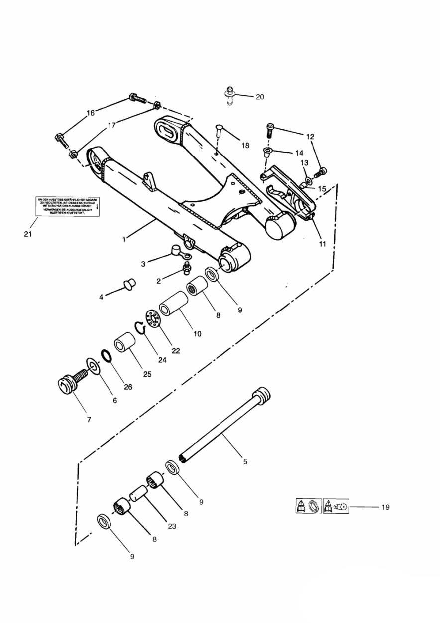 Swinging Arm (Except 102063 to 102074 inclusive) exploded diagram