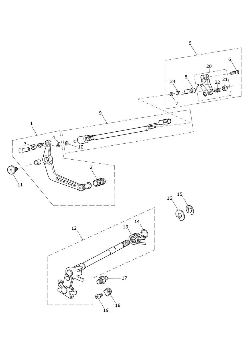 Gear Change Mechanism Excluding 675R (Except 540615 & 540625) exploded diagram