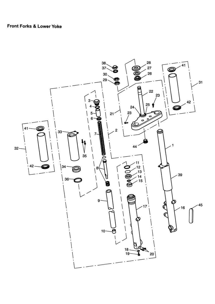 Front Forks & Lower Yoke exploded diagram