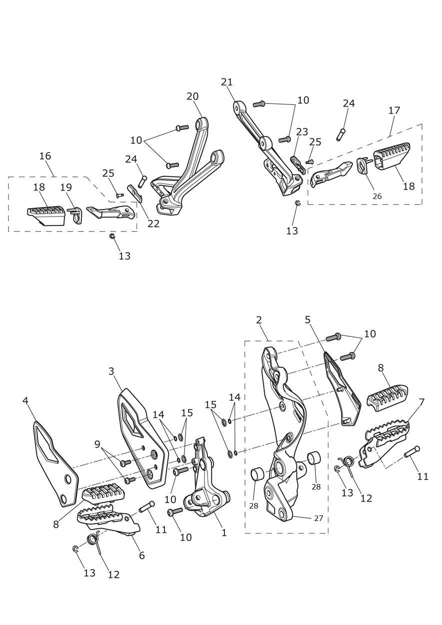 Footrests & Mountings exploded diagram